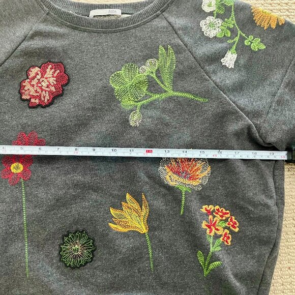 Zara W&B Collection Grey Flower-Embroidered Sweatshirt - Small - Picture 7 of 10